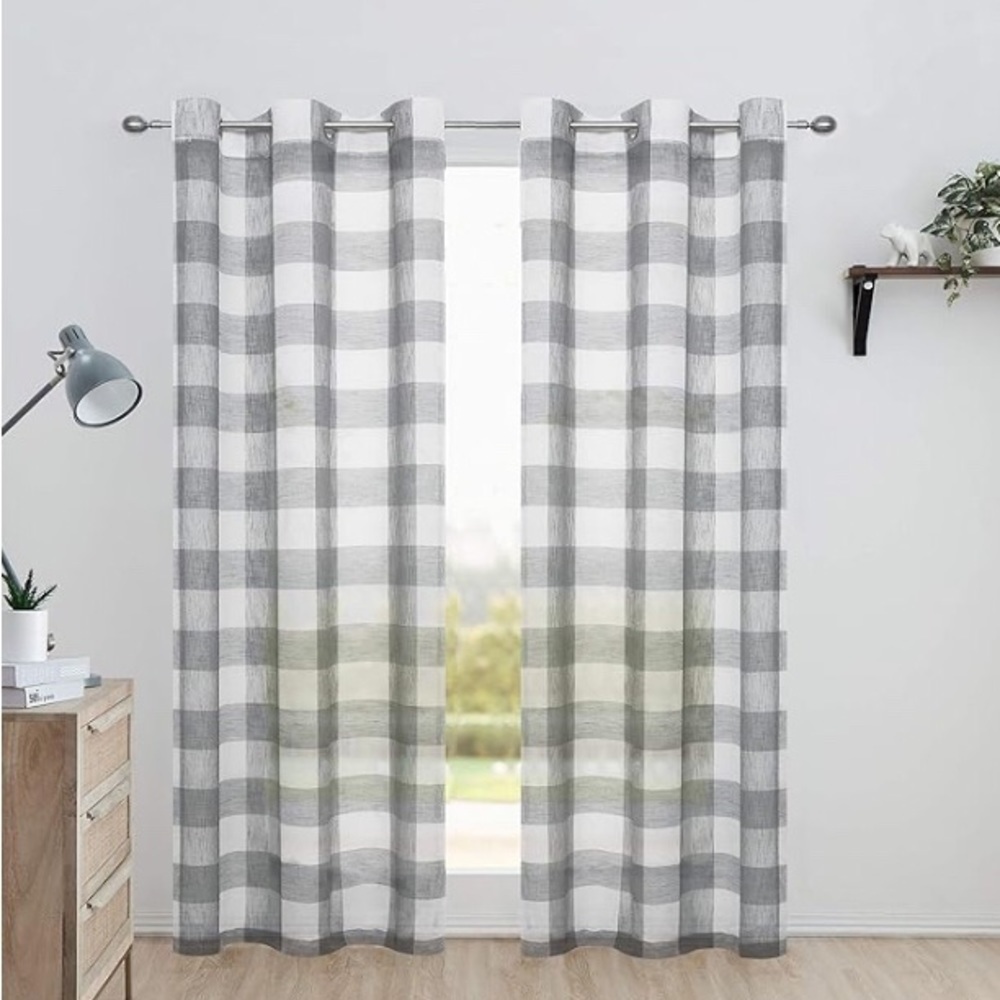 Buffalo Plaid Checkered Sheer CurtainsGrey /White Buffalo Plaid Gingham Curtains